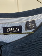 New Chaps Henley Shirt Mens Large Blue Navy Long Sleeve Thermal Waffle Knit Top