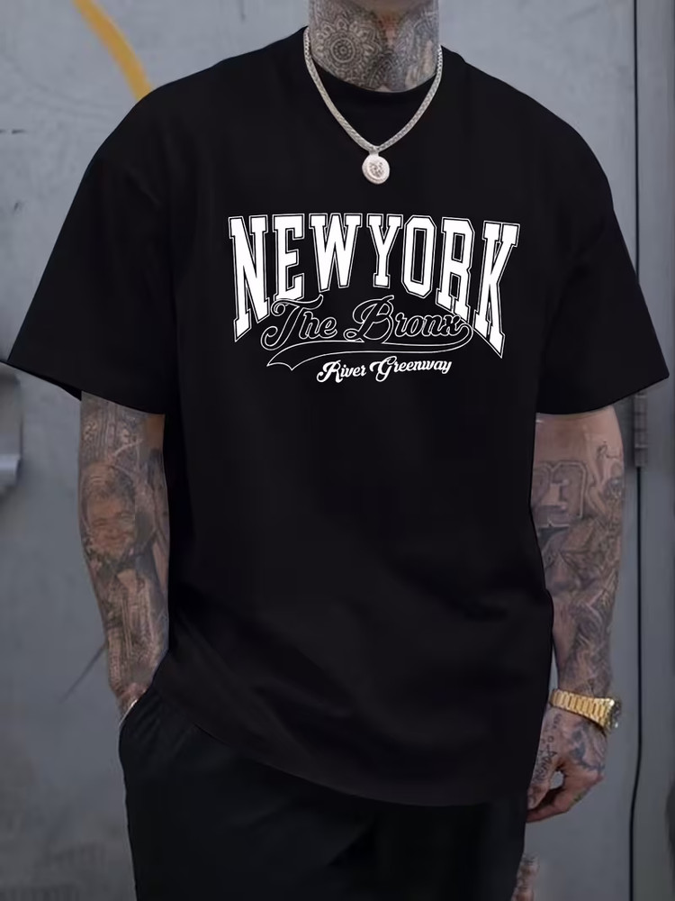 Mens New York Letter Print T Shirt Casual Short Sleeve Crew Neck Summer Tee Top