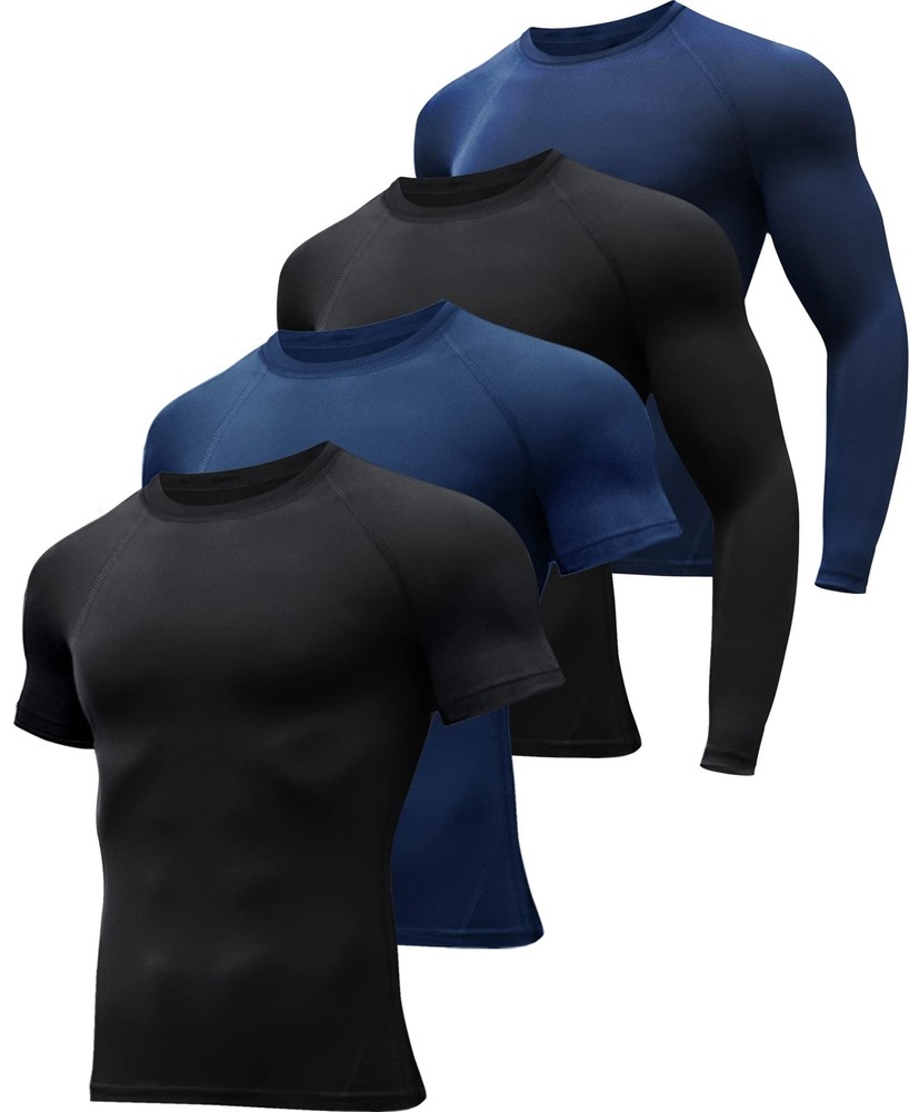 4 Pack Workout Compression Shirts Men Long/Short Sleeve Rash Guard Athletic U…