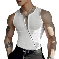 Men’s Ribbed Full Zip Tank Top Sleeveless Slim Fit Casual Muscle Vest Shirt