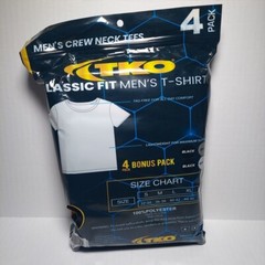 TKO Men’s Size S – Classic Fit T-Shirt 4-Pack Crew Neck T. = 2 Blk/1 Gry/ 1 Wht