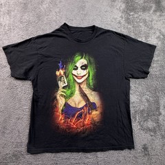 Vintage Y2K Harley Quinn Joker Graphic T-Shirt Mens L Black Faded Crew Neck