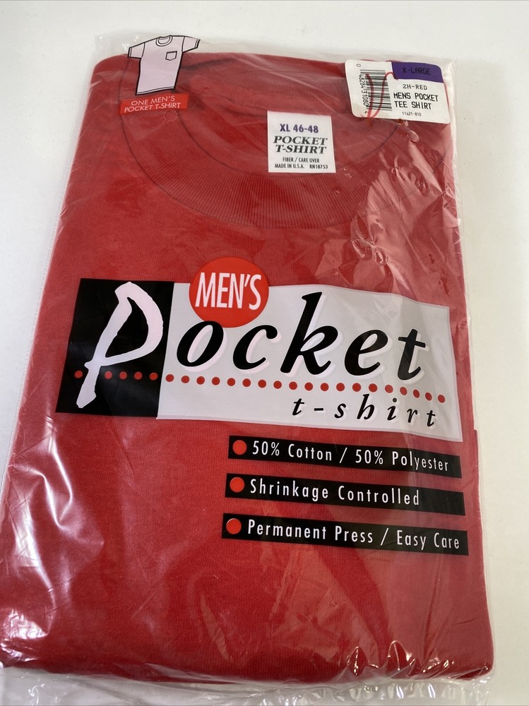Kmart Pocket T-Shirt Mens XL Red New Vintage 90s Made in USA Cotton Blend Tee