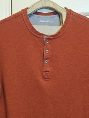 Eddie Bauer Mens Large Henley orange Ultrasoft long Sleeve pull on
