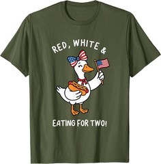 Funny Pregnancy Announcement Red, White Eating for Two Goose T-Shirt