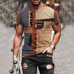 T-Shirt Mens Vintage Printed Short Sleeve Blouse Summer Casual Fitness Tops Tee