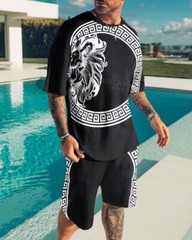 Summer Short Sleeve T-shirt Set Fashion Two Piece Street Short Sleeve 3D Printed