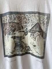 Vintage 1998 Tom Butler Winter Scene With A Mill Art Print Graphic T Shirt