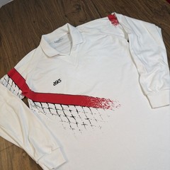 Vintage ASICS Shirt Mens L 90s V Neck Volleyball Tennis Net Long Sleeve Collar