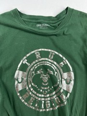 True Religion Foil Silver Green Buddha Crew Neck T-Shirt Y2K 2000 Size Medium