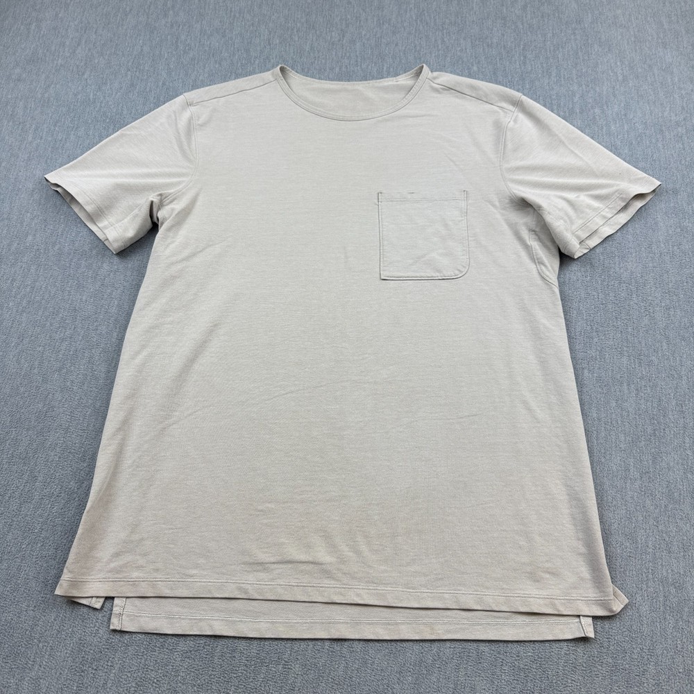 Lululemon Shirt Mens Large Beige Chest Pocket Relaxed Fit Oxford Crewneck Casual