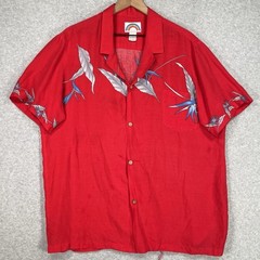 Vintage Paradise Found Shirt XL Red Floral Lightweight Beach Rayon USA Hawaiian