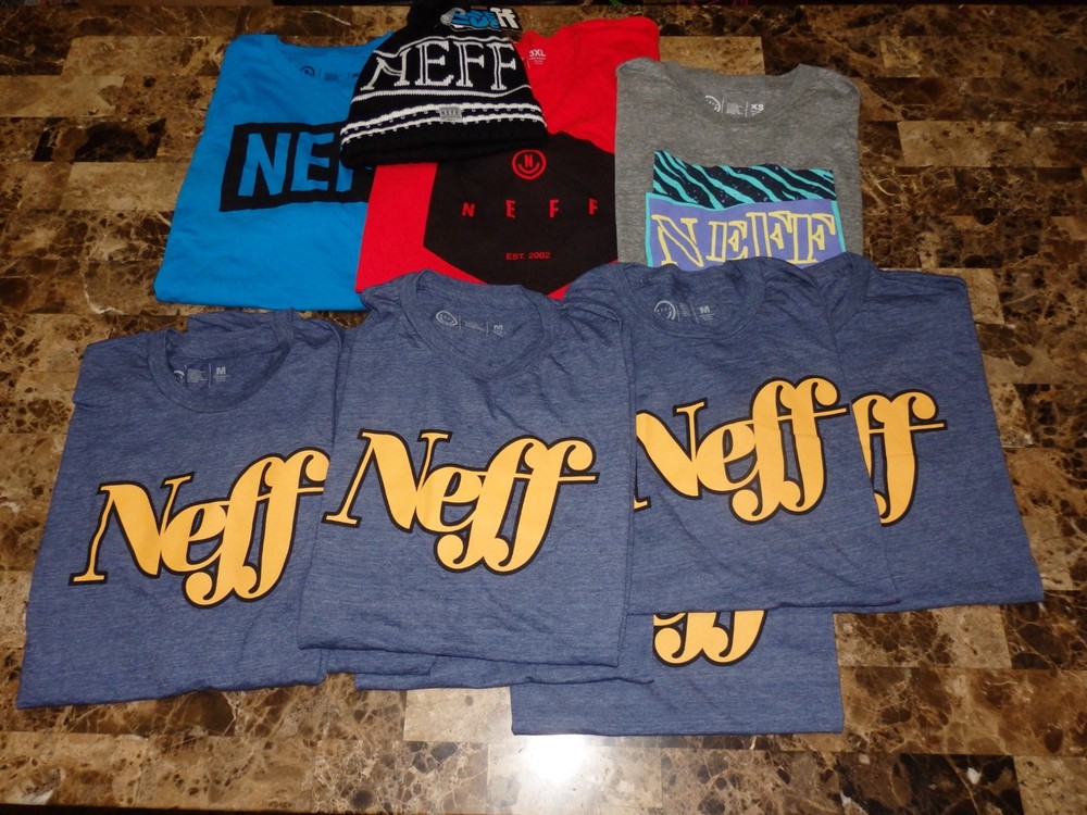 NEW MIXED lot of 10 Men’s Neff SKATEBOARD/STREETWEAR T-Shirts + Beanie WHOLESALE