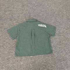 Mertra letter-printed checked shirt – loose-fitting casual short-sleeved shirt