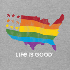 Life Is Good SS Shirt Crusher Tee RAINBOW MAP USA Grey Chest43in Mens M