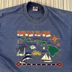 VTG Hawaiian Islands Shirt Mens XL Blue Alstyle Map Dolphins Adult #8000