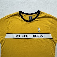 U.S. Polo Assn Yellow Ringer T-Shirt Mens Medium USPA Logo Stripe Tee