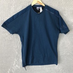 ADIDAS T Shirt Mens M Navy Side Zip Crew Neck Thick Sleeve Logo Sample RARE