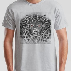 Spiral Forest Wolf Unisex T Shirt Black Cotton Goth Biker Rock Graphic Tee Shirt
