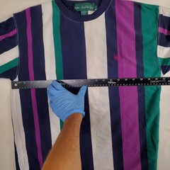 Knights of Round Table Blue Purple Green White Striped VTG Medium TShirt Shirt