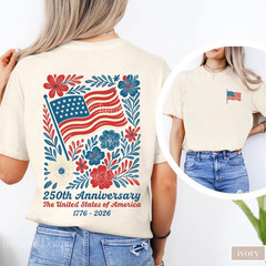 Comfort Colors Boho Floral American Flag Shirt 250th Anniversary 4thOf July Gift