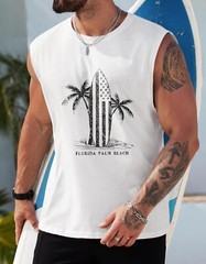 Mens Muscle Tank Top Summer Beach Vacation Shirt Palm Tree Graphic Quick Dry