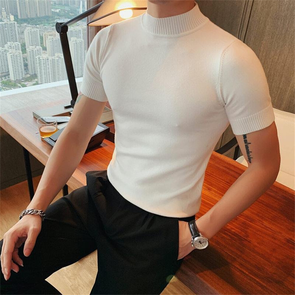 Knitted T-shirt men’s stretch turtleneck top Tight-fitting underneath a t-shirt
