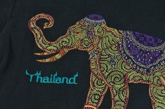 Vintage Thai Thailand Elephant Double Sided 90’s Medium Black Shirt “Beaded Art”
