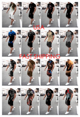 T Shirts Men’s Sport Beach Short Sleeve Graphic Tee & Drawstring Shorts Suit SET