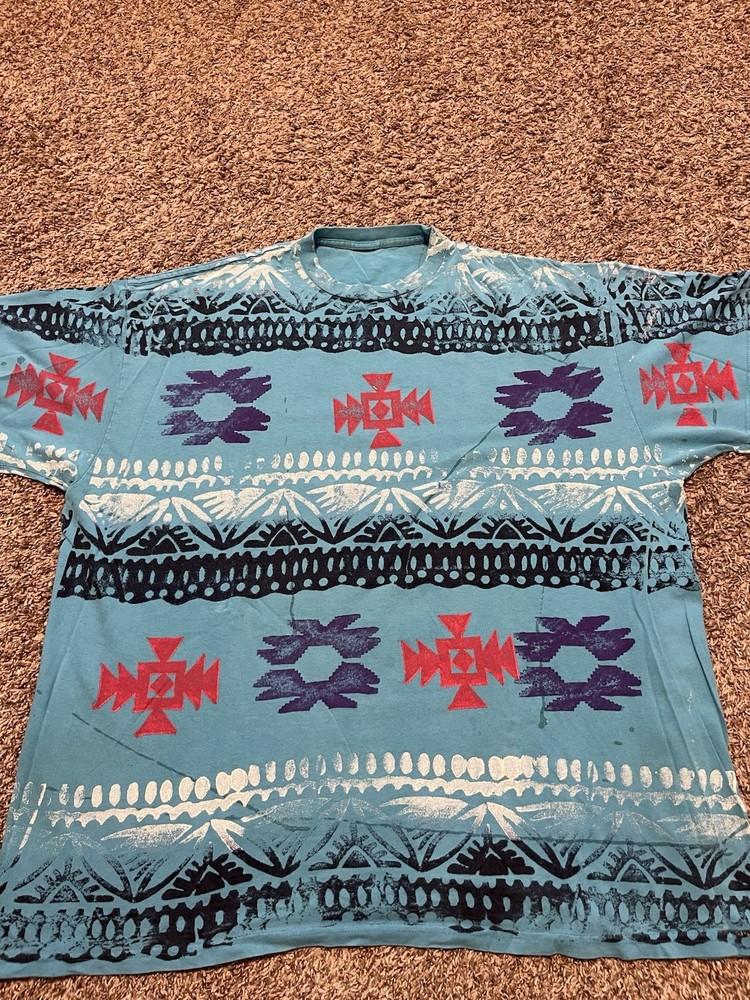 Vintage 90’s Single Stitch Native American Aztec Print Lit Shirt Size 3XL Rare