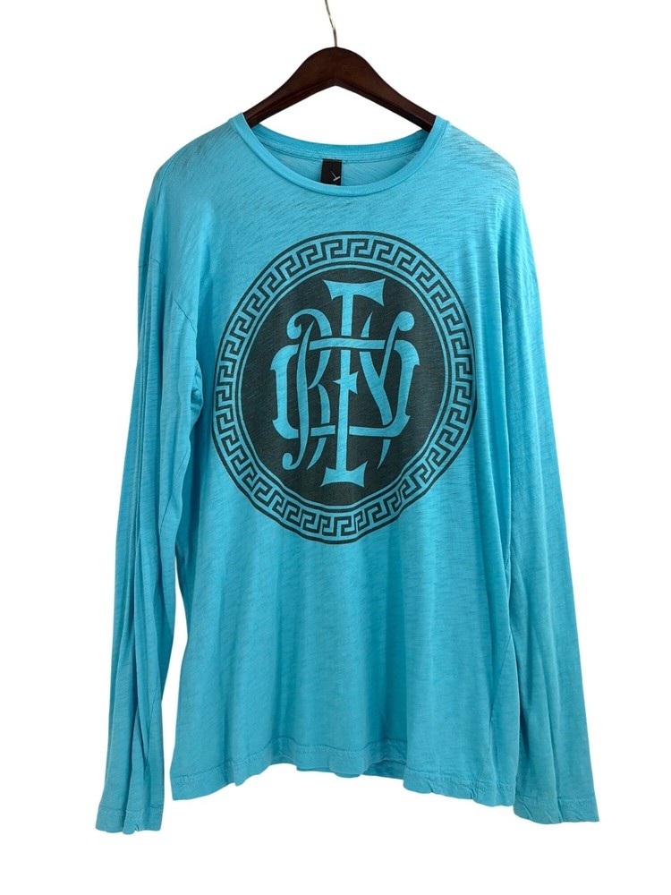 Obey Mens XL Long Sleeve Greek Graphic T-Shirt 100% Cotton Turquoise Streetwear