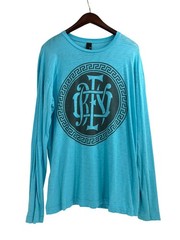 Obey Mens XL Long Sleeve Greek Graphic T-Shirt 100% Cotton Turquoise Streetwear