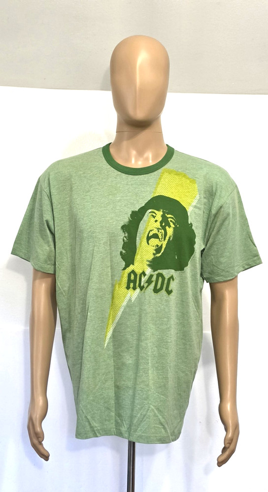 AC/DC Angus Young Graphic Print Crew Neck T Shirt Green Mens X-Large