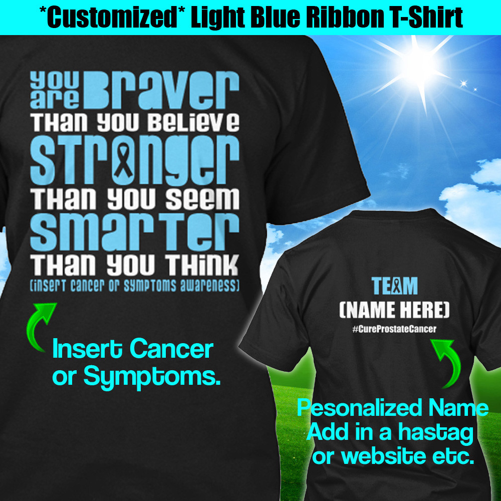 Personalized Prostate Cancer Awareness T-Shirt Braver Light Blue Ribbon Custom