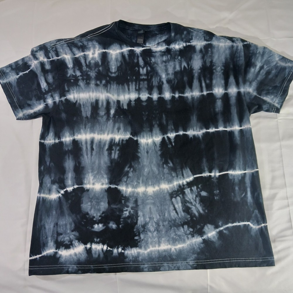 Striped Tie Dye T Shirt Unisex Adult 3XL Black White Gildan Softstyle Cotton New