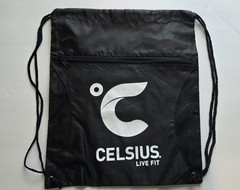 Celsius Live Fit Merch Bundle: T-shirt, Shaker Bottle, and Drawstring Bag