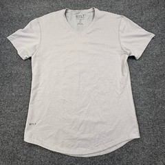 BYLT Drop Cut Lux V-Neck Shirt Mens Large (Fits as Medium) Gray Curved Hem Tee