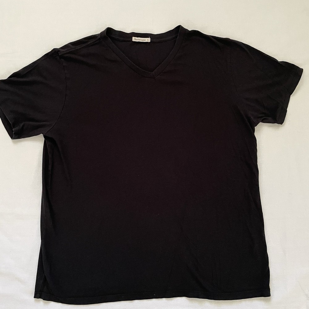 Marine Layer V-Neck T-Shirt Men LARGE Black Soft Tri-Blend Made in California