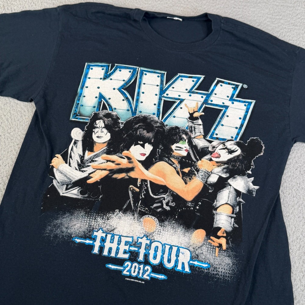 Kiss The Tour 2012 Band T Shirt Mens Large Black Graphic Print Rhinestone