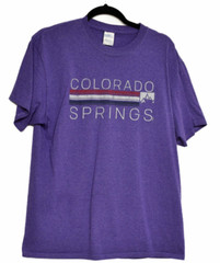 Port & Company Mens Purple Graphic T Shirt Colorado Springs Crew Short Sleeve L