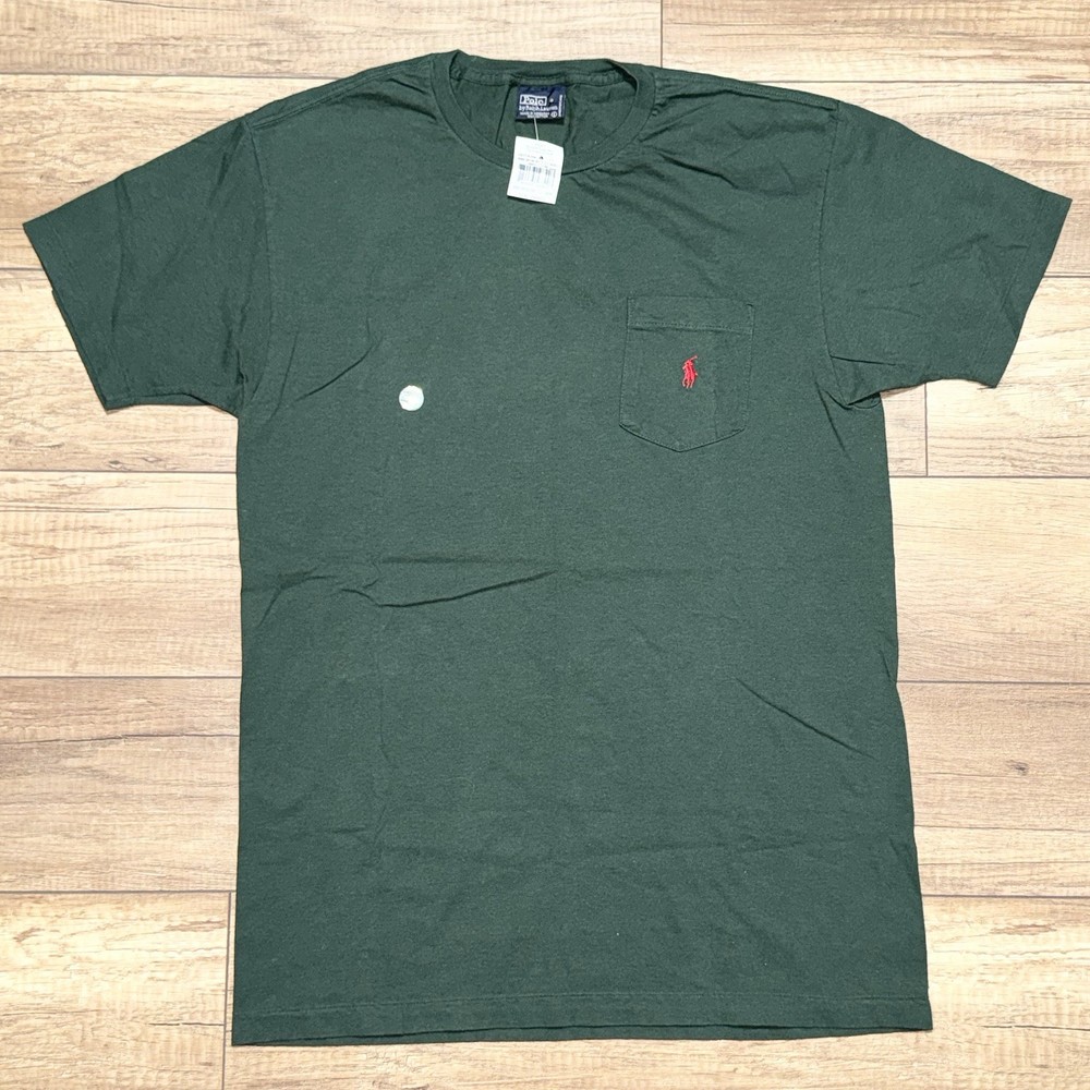 VTG Polo Ralph Lauren Single Stitch Green Throwback Pony Pocket T Shirt Mens S