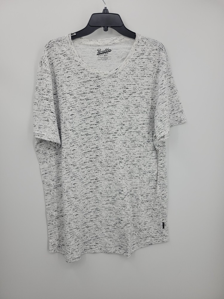 Brooklyn Cloth Shirt Mens XL White Black Speckle Crew Neck Short Sleeve Y2K