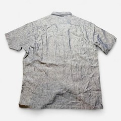 NWT Eddie Bauer 100% Linen Solid Blue/Gray Short Sleeve Button Up Size L