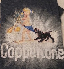 Coppertone Baby Iconic Dog&Girl Shirt Unisex X-Lg Blue Beach Graphic Gray USA