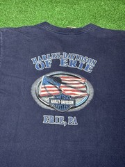 Harley Davidson Emblem Logo Blue Silver Large Y2K Biker Vintage T Shirt