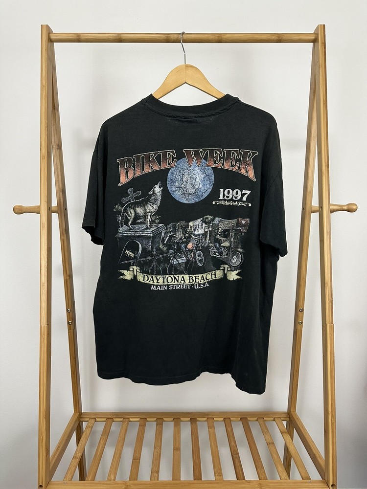 VTG 90s Bike Week Daytona Beach Wolf Moon Biker Motorcycle Faded Worn T-Shirt XL