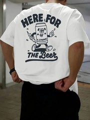 Here For The Beer Retro Cartoon T-Shirt – Strong Ale Character Back-Print Tee