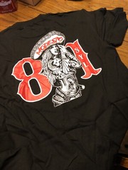 Hells Angels Modesto California Red & White 81 De Mayo T Shirt. Size XL