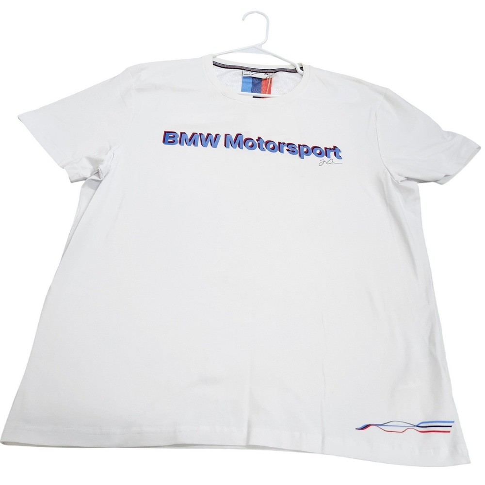 BMW Motorsport Mens White Graphic T-Shirt 3D Logo Racing XXL 80142285833 NEW