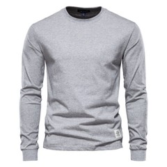 Zonbailon men’s t-shirt base solid pure cotton crew neck breathable long sleeve